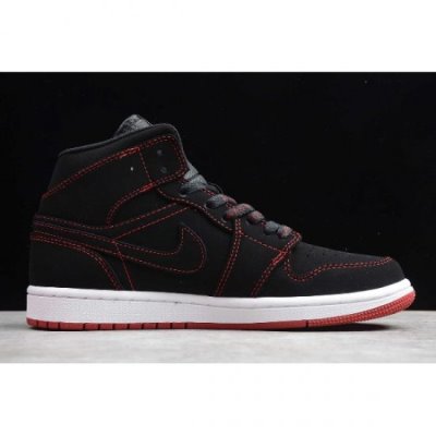 Nike Air Jordan 1 Mid Siyah / Kırmızı Basketbol Ayakkabısı Türkiye - 8XFS5QZI